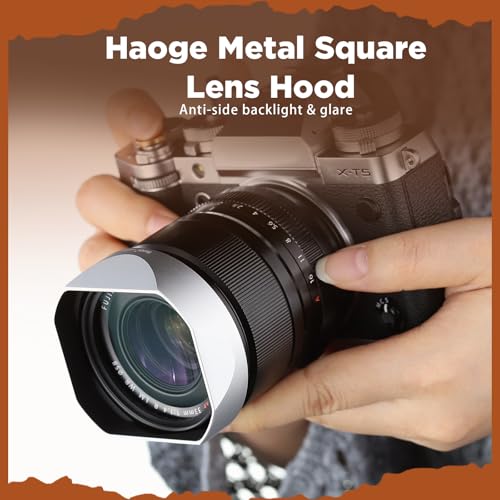 Haoge Silver Metal Square Lens Hood for Fujifilm XF33mm F1.4 R LM WR Lens, Fuji XF23mmF1.4 R LM WR,Fujinon XF 16-50mm F2.8-4.8 R LM WR Lens, Bayonet Hood Shade,with Metal Cap Kit,