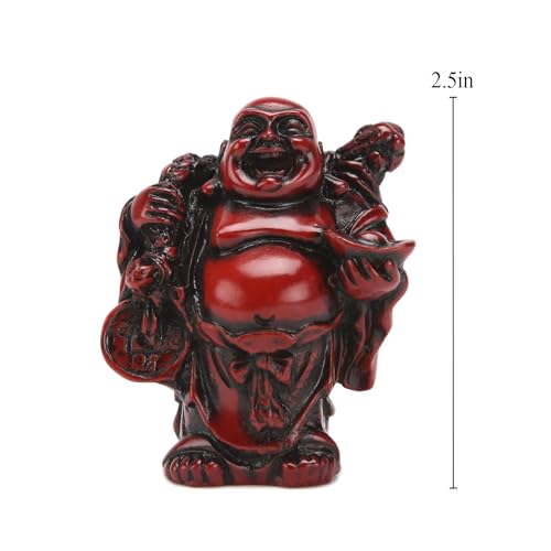 6Pcs 2in Red Resin Laughing Buddha Figurines, Tabletop Lucky Decor 2.5'' Resin Red Set