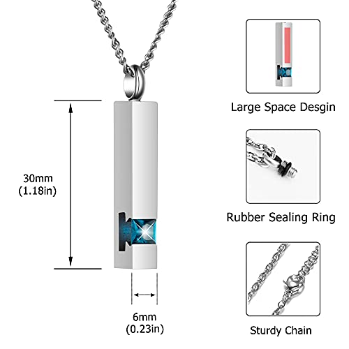 Crystal Black Cremation Jewelry for Ashes Silver Urn Necklace for Ashes, Birthstone Cube Urns Memorial Ashes Necklace Pendant Keepsake, Cremation Urn Jewelry Bar Pendant With CZ 3 Pack silver cremation jewelry