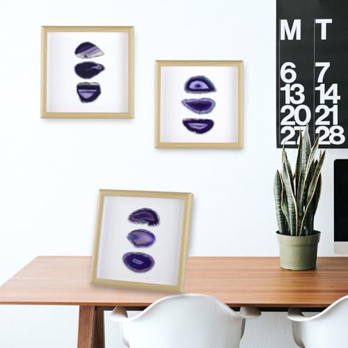 Nupuyai 8.7 Inches Framed Agate Slice Wall Art, Agate Geode Slices Stone Picture Frame Panel Tabletop Wall Decor for Living Room, Bedroom, Office, Spiritual Healing Gift, Purple