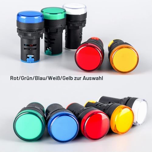 Gebildet Pack of 10 22mm Indicator Light AC/DC 12-24V LED Flush Panel Mount (Red/Green/Blue/Orange/White, Each Color Pack of 2) Multicolored