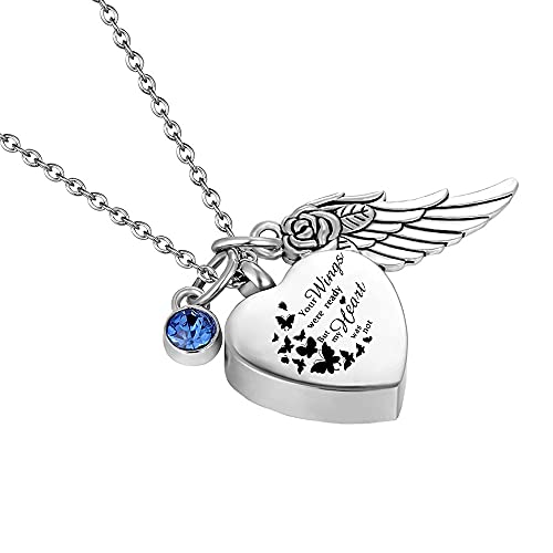 God has You in his arms with Angel Wing Charm Cremation Ashes Jewelry Keepsake Memorial Urn Necklace with Birthstone Crystal Butterfly + Your +Angel Wing&12 Pcs Birthstone