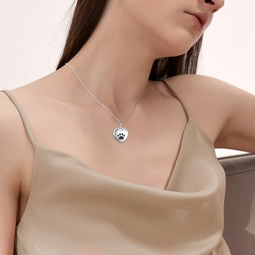 VONALA Pet Urn Necklace 925 Sterling Silver Pet Memorial Gift with Photo Inside Dog/Cat Cremation Jewellery Keepsake Heart-Shaped Pendant Urn Necklaces for Dog Cat Lover Women Men