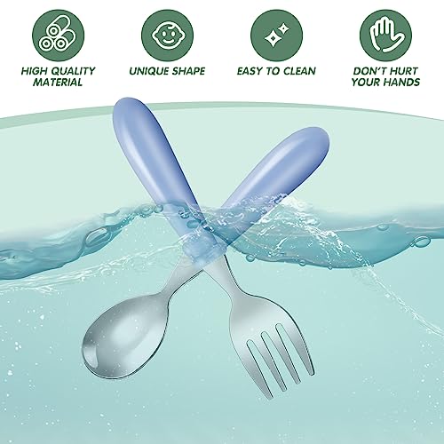 Dandat 48 Pcs Toddler Utensils Kids Silverware Set Stainless Steel Baby Forks and Spoons Toddler Safe Flatware Metal Kids Cutlery with Round Thick Grip Handles for Self Feeding, Dishwasher Safe