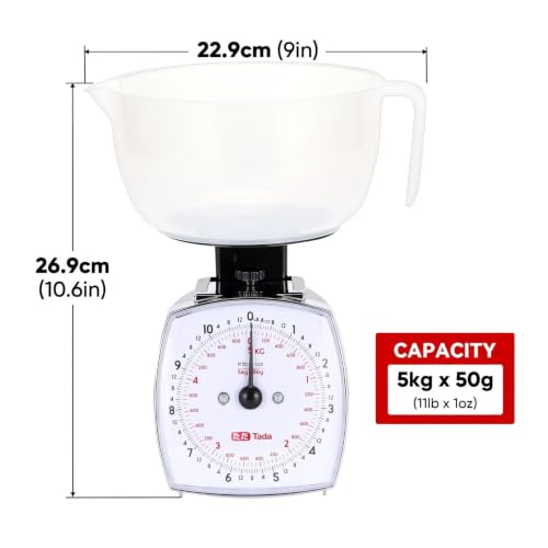 Tada 5kg/11lb Mechanical Kitchen Scales, Analog Dial Food Scale with Bowl