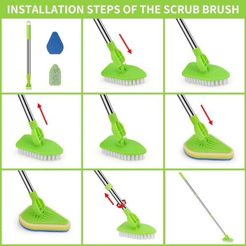 Bathroom-Cleaning-Scrubbing Long-Handled Scrubbing Brush with Squeegee - Extendable Tub and Tile Cleaner, 2 in 1 Floor and Shower Brush for Bathroom and Kitchen