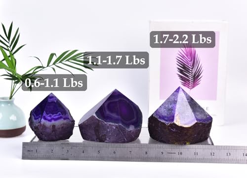 Natural Agate Geode Point Tower Faceted Crystal Stone Tip Rough Rock Base Dyed Purple 0.6-1.1 Pound