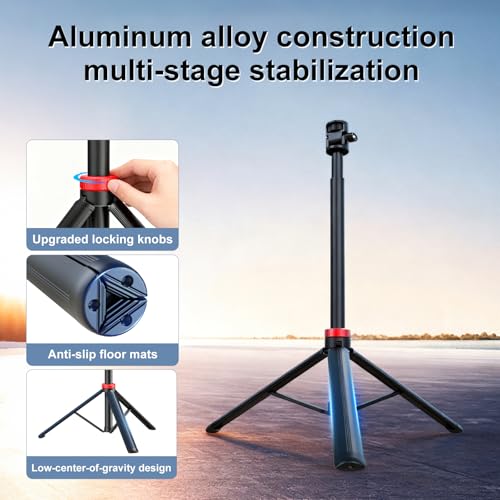 NWV 6-Section Extendable Tripod Stand with 1/4" Screw, Aluminum Alloy Camera Tripod with 180° Rotation, Foldable Phone Tripod for Live Stream, Vlogging, Photography, Max Height 210cm