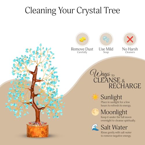 YATSKIA Turquoise Crystal Tree | Crystal Bonsai Tree | Healing Stones | Desk Decor for Women | Positive Energy Decor | Birthday Gift for Women | Crystals Gift | 10 Inch Turquoise Golden Wire