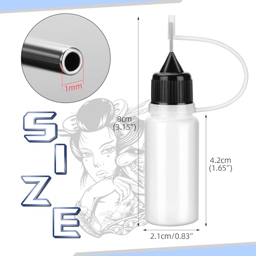 10ml Precision Tip Applicator Bottle Squeeze Bottle for Tattoo Ink, Glue Applications, Craft & Oil, 10pcs Needle Tip Bottles