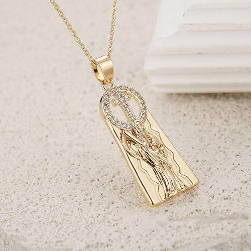 HZMAN Santa Muerte Necklace for Men Retro Gothic 14K Gold Plated Grim Reaper Saint Death Sickle Skull Pendant Party Jewelry Gift Cross