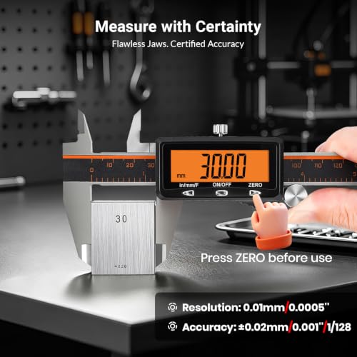 HARDELL 6-inch upgraded digital caliper with USB-C charging and orange LCD display
