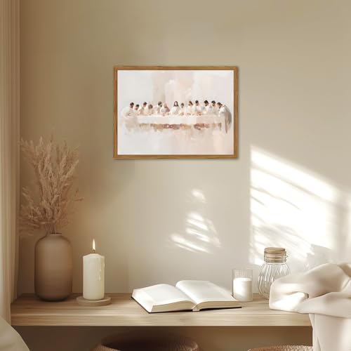 Jesus Last Supper Wall Art, Christian Wall Decor Paintings, Christ Pictures Religious Home Decor for Living Room Dining Room Church Prayer Room Bedroom 12x16 inch Framed 16"L x 12"W
