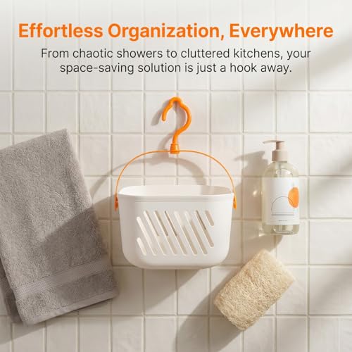 DOITOOL Hanging Shower Caddy, 2Pcs Plastic Mounted Shower Caddy Basket, Portable Kitchen Organizer Storage Organizer with Hook for Home Kitchen Bathroom, White