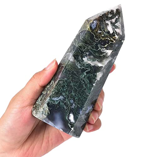 AMOYSTONE Large Healing Crystal Obelisk Towers Moss Agate Point Wand Home Decor Reiki Healing 1.1-1.7 LBS 1.1-1.7 Pound