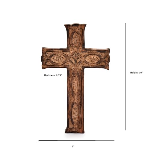 Indus Lifespace Wooden Wall Hanging Cross Handmade Antique Design - Rustic Look Decorative Religious Altar Spiritual Art Sculpture Home Living Room Decor (25.4cm x 15.24cm x 1.90cm)