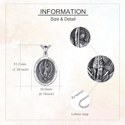 Saint Michael Necklace 925 Sterling Silver Obsidian St Archangel Michael Pendant Necklace Protection Amulet Saint Michael Jewelry for Women Men