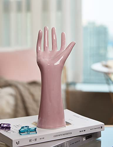 HAUCOZE Hand Jewelry Stand Necklace Ring Holder Modern Home Decor 8.3 Inch Pink