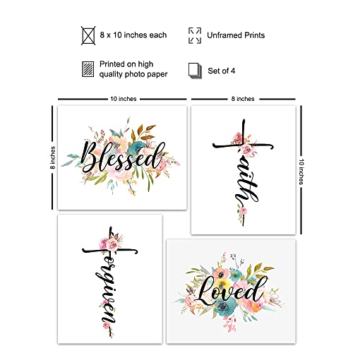 Christian Wall Decor - Shabby Chic Bible Verse Art, Pink Cross, Blessed