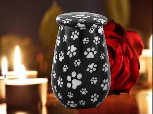 Paw Print Keepsake Cremation Urn for Pet Ashes – Small Memorial Urn for Dog or Cat Ashes, Handcrafted Aluminum Keepsake Urn for Sharing Ashes, Pet Memorial Urn with Paw Prints (Black) Black