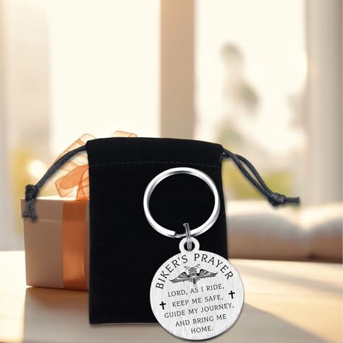 St Christopher Keyring - Biker Prayer Gifts for Men - Ride Safe Keyrings Motorbike, Bikers Motorcyle Key Ring- Patron Saint of Travellers Protection Gift