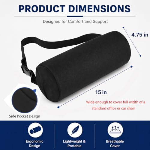 Lumbar Roll Support Pillow for Office Chair & Car 15 Inch Extended-15inch-lumbar roll