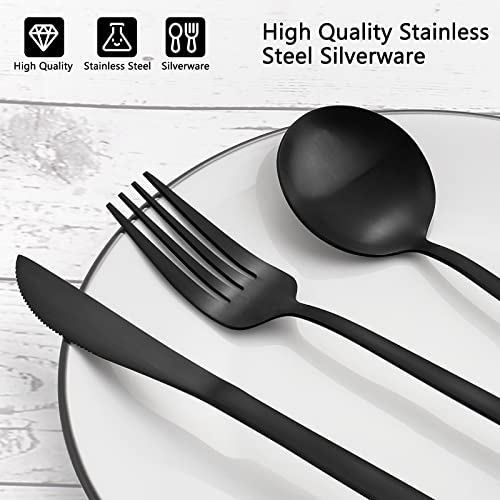 Matte Black Silverware Set, VANVRO 20-Piece Stainless Steel Flatware Set, Satin Finish tableware Cutlery Set, Service for 4, Home and Restaurant, Dishwasher Safe Matte Black
