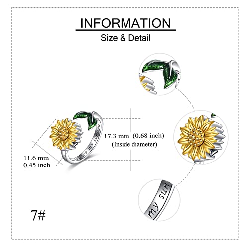 ONEFINITY Sterling Silver Sunflower Urn Cremation Ring for Ashes - Adjustable Keepsake Ring for Women