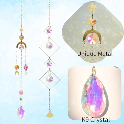 6pcs Crystal Suncatcher, Sun Catcher Hanging for Windows, Spiritual, Rainbow Maker, Crystal Indoor Garden Home Decor,Gemstone Prism（Set 2） Set 2