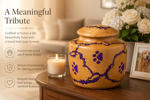 Pet Urn for Dogs and Cats, Resin Epoxy Decorative Memorial with Velvet Bag, Unique Fractal Burning Design Keepsake, 15 cu inch Wooden Small Keepsake 15 lbs