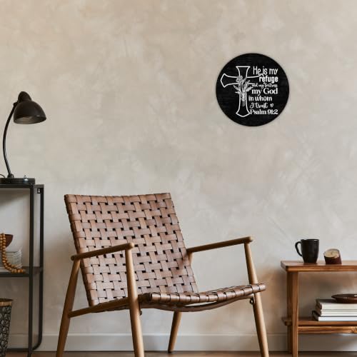 Inspirational Scripture Round Wooden Sign, Psalm 91:2 Bible Verses Christian Wall or Desk Decor, Rustic Farmhouse for Home Office, Religious Gift for Women & Men -A26