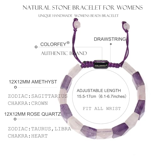 Natural Stone Amethyst Bracelet for Women - Handmade Healing Crystal Amethyst Rose Quartz Beaded Bracelets, Premium Energy Gemstone Bracelets Unique Double Protection Jewerly for Women Amethyst Rose (S)