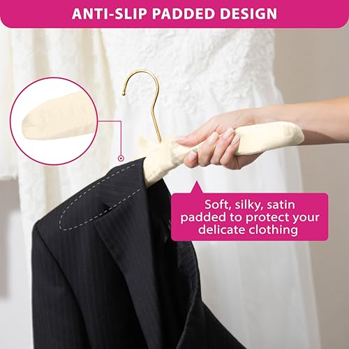 Premium Padded Hangers for Women’s Clothing, Set of 12, Ivory