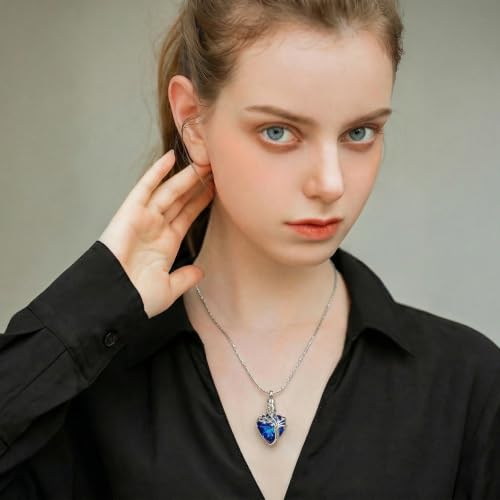Tree Of Life Heart Urn Necklace For Ashes Cremation Jewelry For Loved Ones Silver-Blue