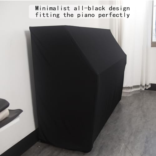 Waterproof Dustproof Elastic Piano Cover - Minimalist All-Black Design - Universal Fit for All Upright Pianos - Stretch Fabric, Easy Instal