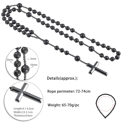 mookaitedecor Long Healing Crystal Cross Pendant Necklace for Men Grey Black-Lava Stone & Hematite
