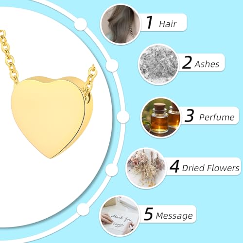 Heart Cremation Urn Necklace for Ashes for Women Men Cremation Locket Jewelry with Keepsake Urn Memorial Ash Jewelry Gold