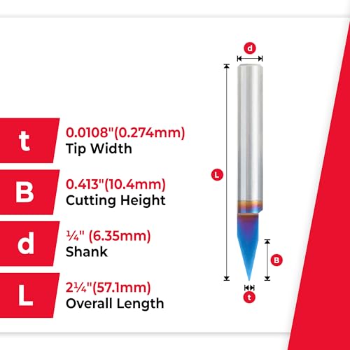 Amana Tool 30-degree Spektra carbide engraving router bit with 0.0108-inch tip and 1/4-inch shank