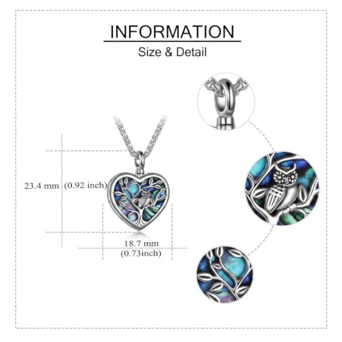 ONEFINITY Sterling Silver Always in My Heart Owl Urn Necklace for Ashes Owl Cremation Jewelry for Ashes of Loved Ones Keepsake Jewelry Style A