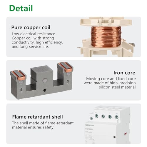 Wengart Humm-free installation contactor 50A AC 24V - 2NO + 2NC (2 N/O contactors, 2 openers) - 54 mm width (3 TE) - silent protection for heat pumps, PV storage & wallbox control - WCT-50