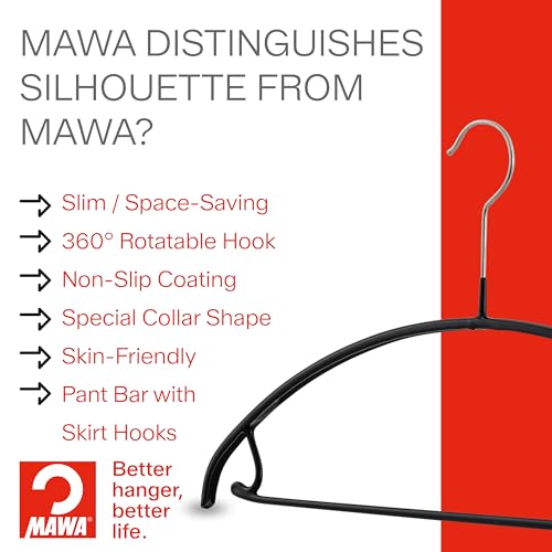 MAWA by Reston Lloyd Clothing Hangers with Pant Bar/Skirt Hook, Steel Hanger with Non-Slip Coating, for Shirts, Pants, Sweaters, Combination Outfits 360-degree Rotatable Hook, Set of 5, Latte