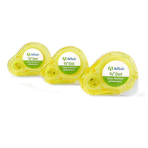 Adtech removable adhesive dots glue runner, clear 0.375-inch dots, 3-pack package
