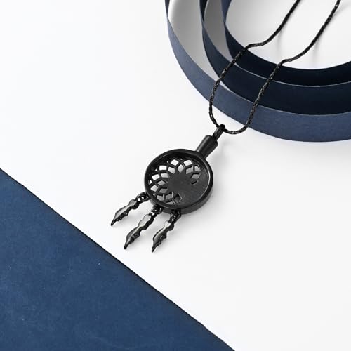 constantlife Dream Catcher Cremation Jewelry for Ashes for Women Men Moon Feather Pendant Urn Necklace Memorial Loved Ones Human Funeral Keepsake Black