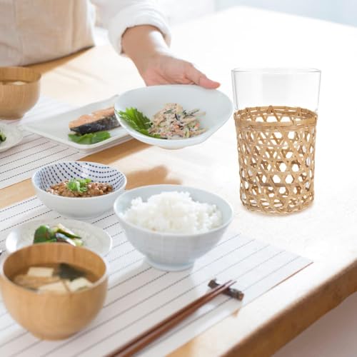 6Pcs Handwoven Vase Sleeve, Hand Woven Wicker Cup Holder Cute Cozy Mug Sleeves Wicker Cup Holder Rattan Tumbler Sleeves for Home