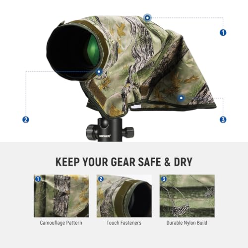 NEEWER Camera Rain Cover, M Medium Size Waterproof Raincoat Cover Sleeve for Canon Sony Nikon Fujifilm DSLR Camera & Lenses up to 200mm, Dual Sided Camouflage Green Camo Nylon, PB021