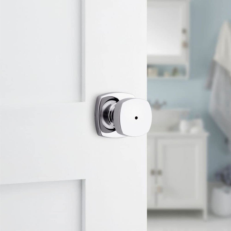Kwikset Arroyo Knob Interior Privacy Door Knob with Lock, Door Handle For Bathroom and Bedroom, Polished Chrome Keyless Turn Lock Doorknob