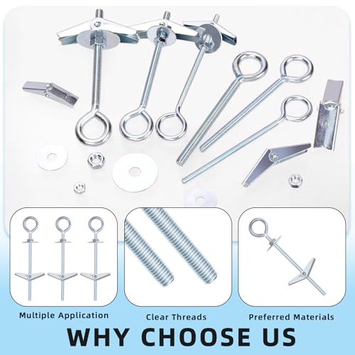 Glarks 15pcs M6 x 70mm O-Shaped Eye Bolt Toggle Anchors Set for Drywall, Ceiling, Sheetrock, Hollow Wall