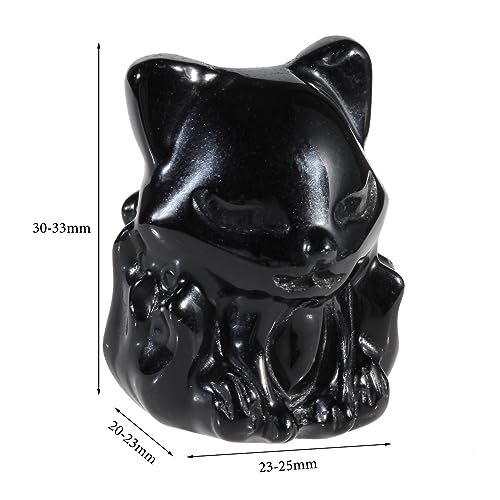 mookaitedecor 2 Pcs Carved Black Obsidian Crystal Nine Tailed Fox Figurine