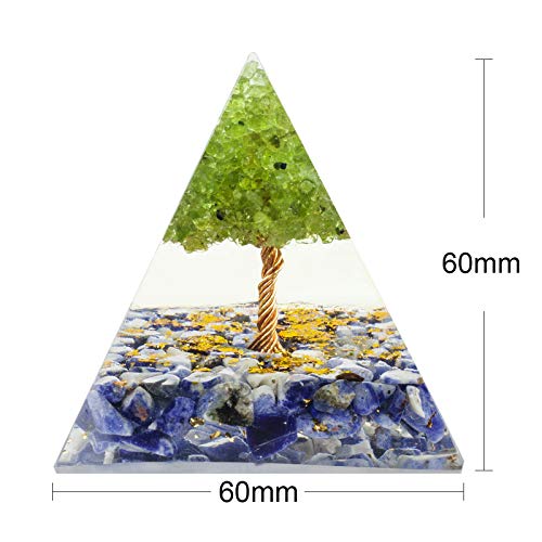 mookaitedecor Peridot Tree of Life Crystal Stone Pyramid Ornament Blue