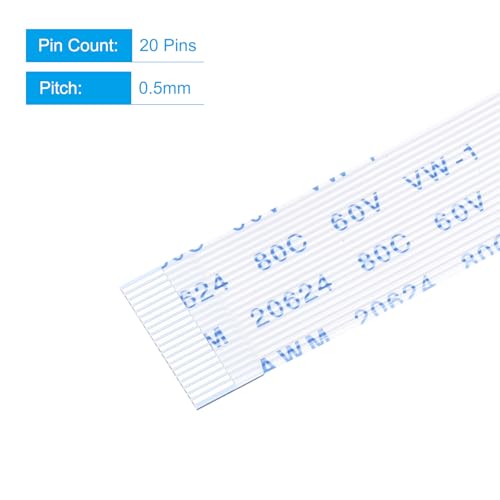 QUARKZMAN Flexible Ribbon Cable, 20 Pins 0.5 mm Pitch 250 mm FPC FFC Cable Flexible Flat Cable for LCD TV Car Audio DVD Player Audio Systems Computer Module, Pack of 10 (Type A) 250mm 20 pin